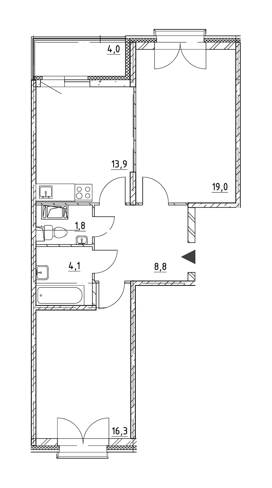 2-комнатная квартира 66.9 м², 7/8 эт., ЖК «Квартал Che»
